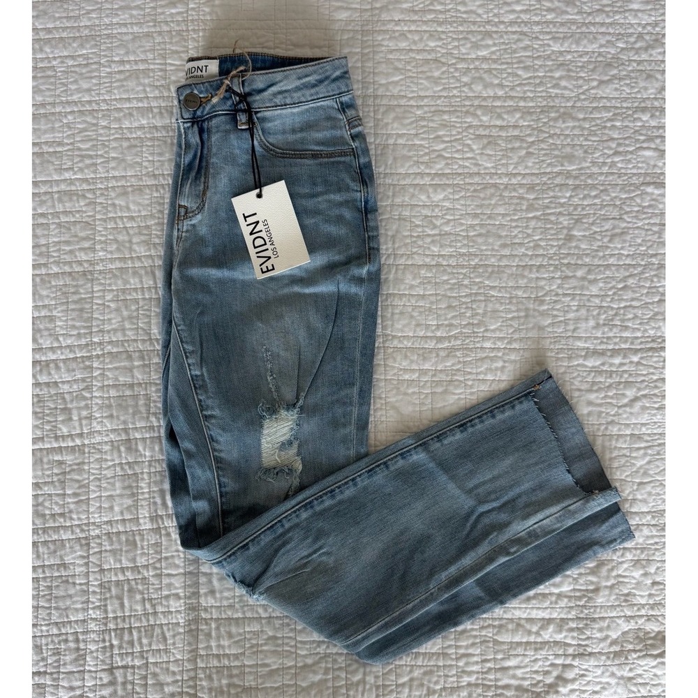 EVIDNT Los Angeles Distressed Light Wash Straight Leg Jeans Size 25‎ NWT